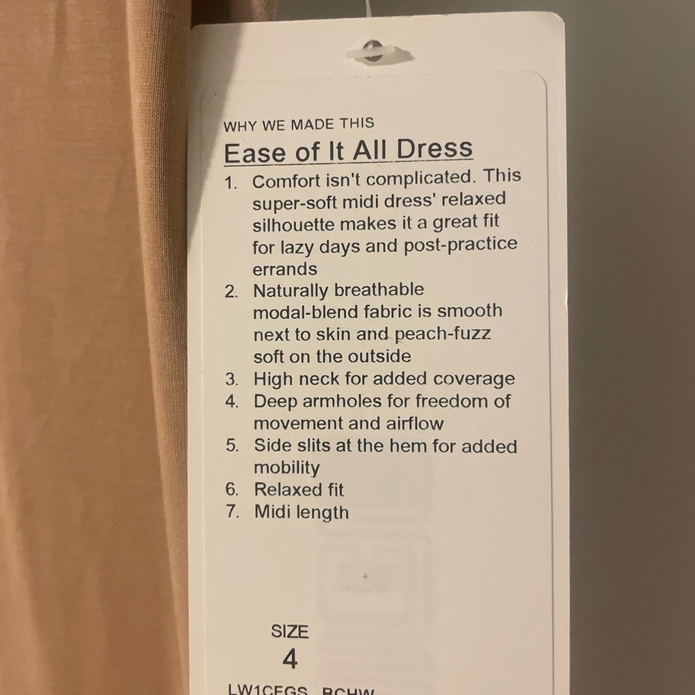 Beige lululemon dress with tags never worn
